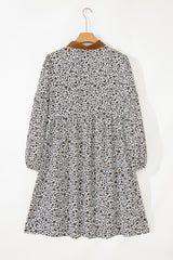 Khaki Leopard Print Puff Sleeve Plus Size Mini Dress