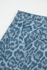 Leopard Frayed Hem Wide-Leg Jeans