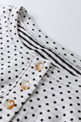 Beige Dot & Stripe Patchwork Henley Plus Size Top