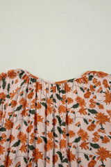 Floral Smocked V Neck Bubble Sleeve Babydoll Mini Dress