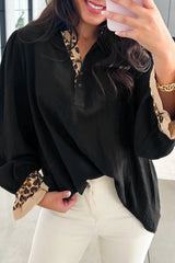 Black Leopard Ruffle Collar Blouse
