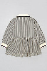 Black Stripe V Neck Peplum 3/4 Sleeve Plus Size Blouse
