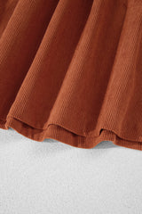 Corduroy Snap Buttons Empire Waist Bracelet Sleeve Mini Dress