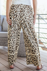 Khaki Leopard Print Wide-Leg Cropped Pants