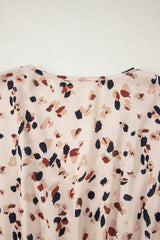 Beige Printed High Waist V-Neck Plus Size Mini Dress