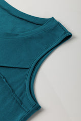 Blue Sapphire Solid Colour Stitching Detail Round Neck Top
