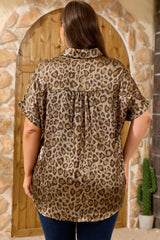Gold Leopard Print Short Sleeve Dolman Plus Size Blouse