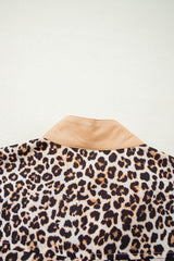 Multicolour Button Striped Collar Leopard Print Long Sleeve Flared Mini Dress
