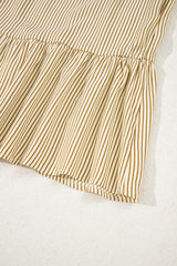 Brown Stripe Collared Neck Cuffed Long Sleeve Drop Waist Mini Dress