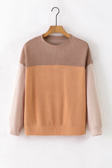 Color Block Long Sleeve Ribbed Loose Top