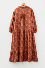Cinnamon Textured Floral Ruffle-Hem Midi Plus Size Dress