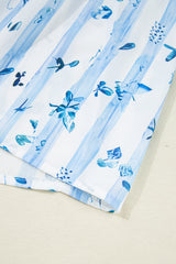 Sky Blue Floral Smocked A-Line Tiered Tied Straps Maxi Dress