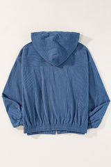 Teal Corduroy Pocket Zip-up Hoody Jacket