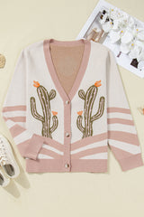Apricot Western Desert Cactus Print Plus Size Cardigan
