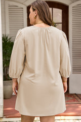 Parchment Notched-Neck Scallop Detail Mini Plus Size Dress