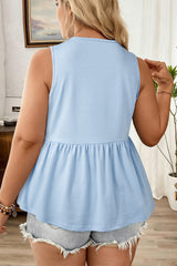 Solid Colour Bow-Tie Peplum Sleeveless Plus Size Top