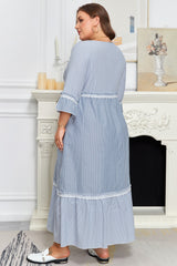 Sky Blue Striped Lace-Detail Plus Size Maxi Dress