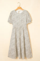Beige Leopard Print Flared Plus Size Midi Dress