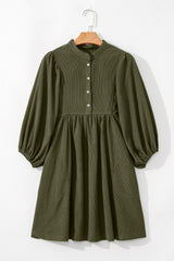 Corduroy Snap Buttons Empire Waist Bracelet Sleeve Mini Dress