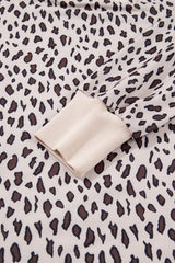 Khaki Leopard Print Zip up Collar Patchwork Shift Mini Dress