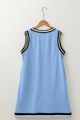 Contrast Trim V Neck Shift Sleeveless Mini Dress