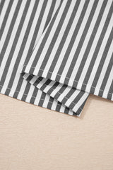 Black Stripe V-Neck Roll-Tab Dolman Sleeve Plus Size Blouse
