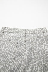 Leopard Frayed Hem Wide-Leg Jeans