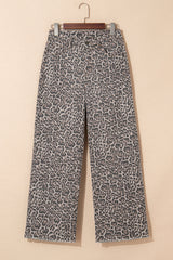 Leopard Frayed Hem Wide-Leg Jeans