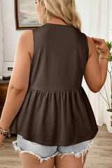 Solid Colour Bow-Tie Peplum Sleeveless Plus Size Top