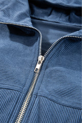 Teal Corduroy Pocket Zip-up Hoody Jacket