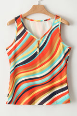 Multicolour Wavy Striped Buttoned U Neck Top