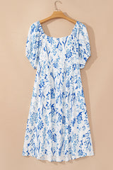 Sky Blue Floral Sweetheart Neck Midi Plus Size Dress