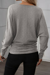 Solid Colour Lantern Long Sleeve Top Extended Cuffs