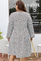 Khaki Leopard Print Puff Sleeve Plus Size Mini Dress