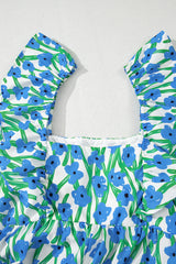 Floral Print Square Neck Ruffled Strap Maxi Dress