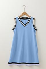Contrast Trim V Neck Shift Sleeveless Mini Dress