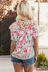 Pink Floral V-Neck Blouse