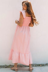 Scoop Neck Flutter Sleeve High Waist Ruffle Maxi Dress