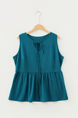Solid Colour Bow-Tie Peplum Sleeveless Plus Size Top