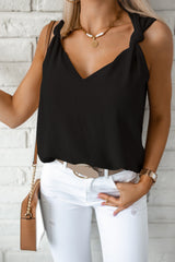 Knotted Shoulder V-Neck Sleeveless Blouse