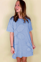 Mineral Wash Flower Patchwork Mini T Shirt Dress