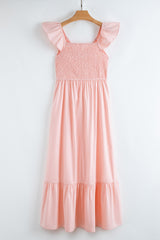Scoop Neck Flutter Sleeve High Waist Ruffle Maxi Dress