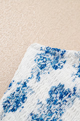 Sky Blue Floral Print Shirred Knot Shoulder Sleeveless Midi Dress
