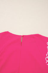 Strawberry Pink Floral Embroidered Flutter Sleeve Plus Size Blouse