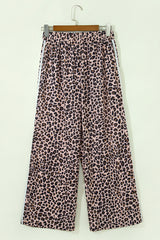 Beige Leopard Side Striped Wide Leg Pants