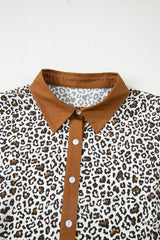 Khaki Leopard Print Puff Sleeve Plus Size Mini Dress