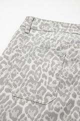 Leopard Frayed Hem Wide-Leg Jeans