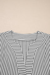 Black Stripe V-Neck Roll-Tab Dolman Sleeve Plus Size Blouse