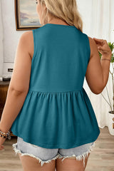 Solid Colour Bow-Tie Peplum Sleeveless Plus Size Top