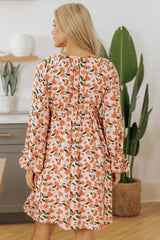 Floral Smocked V Neck Bubble Sleeve Babydoll Mini Dress